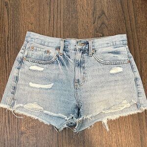PISTOLA Nova Relaxed High Rise Cut Off Short Denim Distresses 27